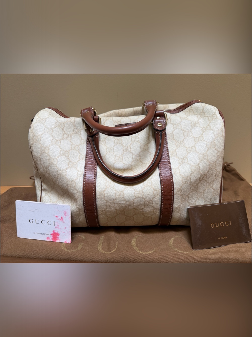 Gucci Beige & Brown Monogram Canvas Duffel - Picture 3 of 6